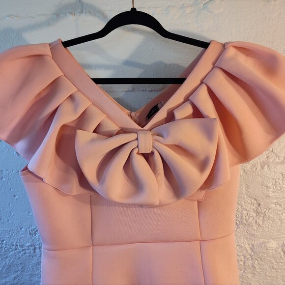 Aomei Peach Bodycon Ruffle Top Bow Zipper Back Scuba Fabric Midi Dress Size 1X - Picture 7 of 11
